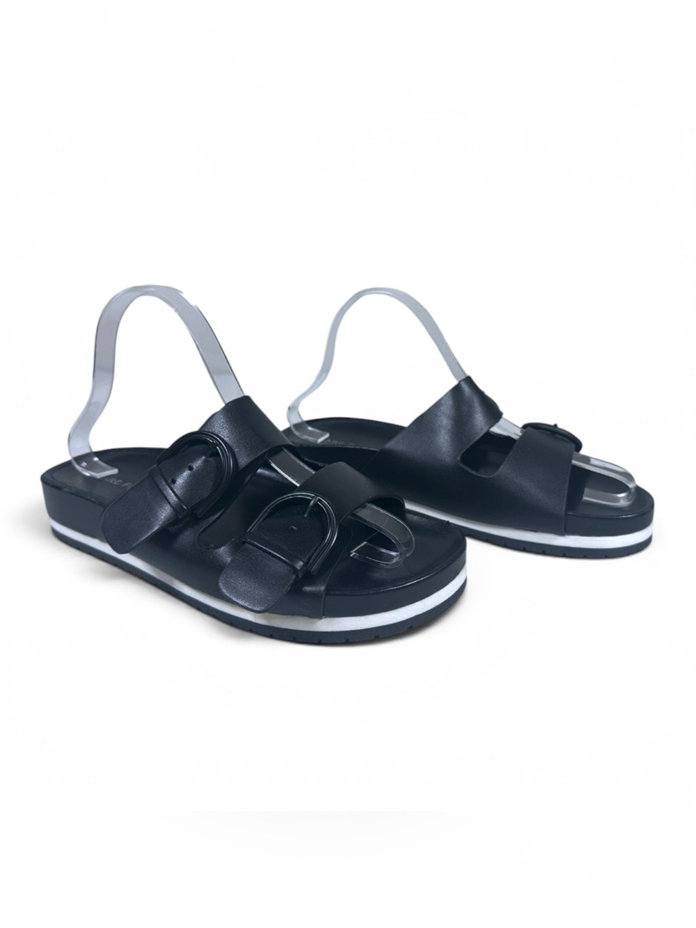 Marc Fisher Vegan Leather Double Buckle Slide Sandals - Picture 1 of 11